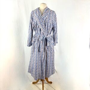Lanz Of Salzburg Flannel Wrap Long Robe M/L RedBlue Tyrollean Hearts Long Sleeve